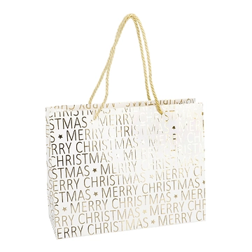 Geschenktüte Schrift/Prägung, creme/gold, 24 x 19 cm