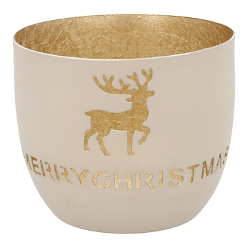 Windlicht Spruch/Xmas, Hirsch/taupe, 10 x 8.5 cm