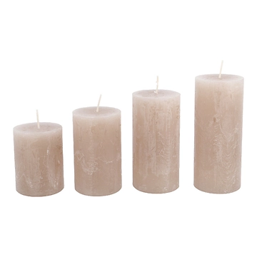 4er Set Kerze Rustik, gestuft, sand