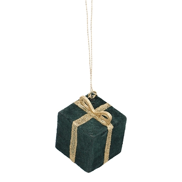 Anhänger Samt-Geschenk, Uni/dunkelgrün, 5 x 6 cm