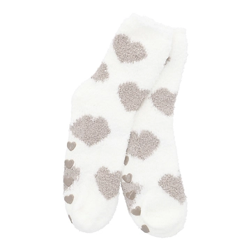 Kuschelsocken Anti-Rutsch, Herzen/offwhite/beige