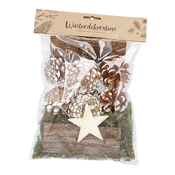 Deko-Mix Zapfen mit Stern, weiß-gewischt, 150 g