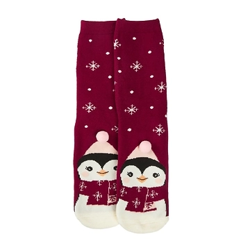 Anti-Rutschsocken Xmas, Pinguin dunkelrot, Größe 36 - 41