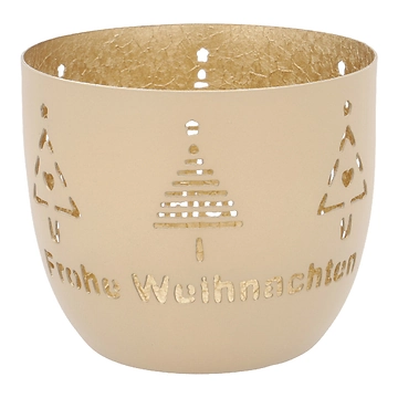 Windlicht Spruch/Xmas, Tannen/beige, 10 x 8.5 cm
