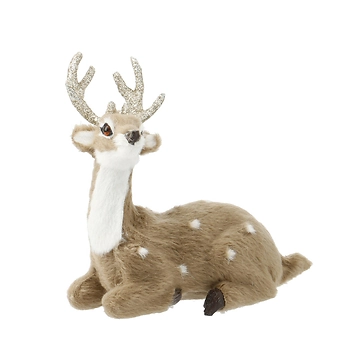 Rentier Fell/Glitzer, liegend, braun, 12 cm
