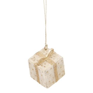 Anhänger Samt-Geschenk, Punkte/creme, 5 x 6 cm