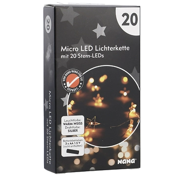 Lichterkette Sterne, Draht, 20er, 190 cm