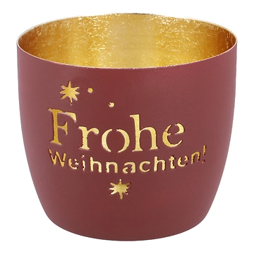 Windlicht Spruch/Xmas, Frohe Weihnachten/rot, 10 x 8.5 cm
