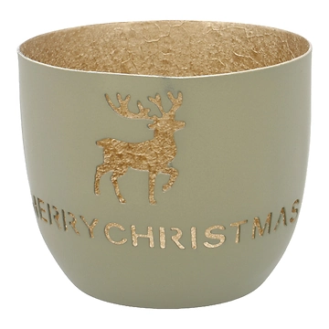 Windlicht Spruch/Xmas, Hirsch/khaki, 10 x 8.5 cm