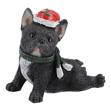 Weihnachtsfigur mit Mütze, Hund/schwarz, 13 x 12 cm