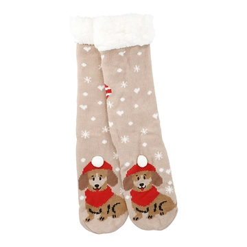 Norweger Socken Xmas, Dackel/beige, Größe 35-42