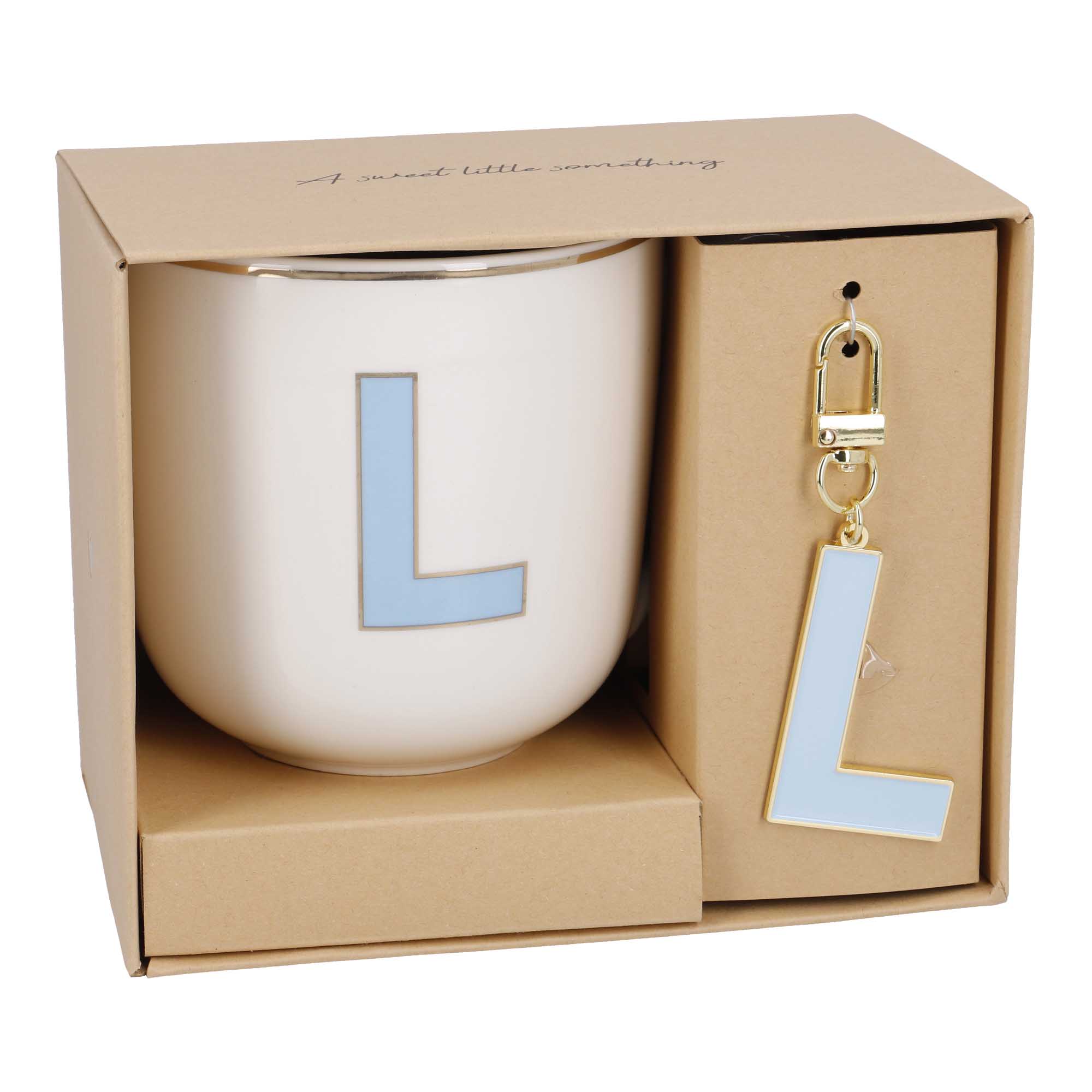 Becher Buchstabe mit Schlüsselanhänger, L/blau, 450 ml