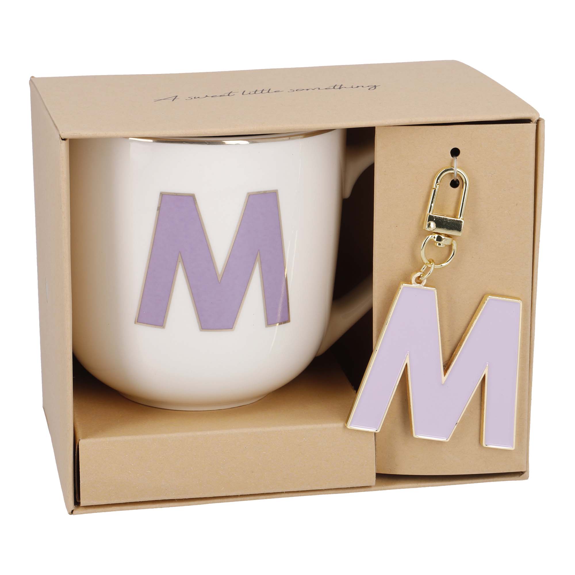 Becher Buchstabe mit Schlüsselanhänger, M/lila, 450 ml