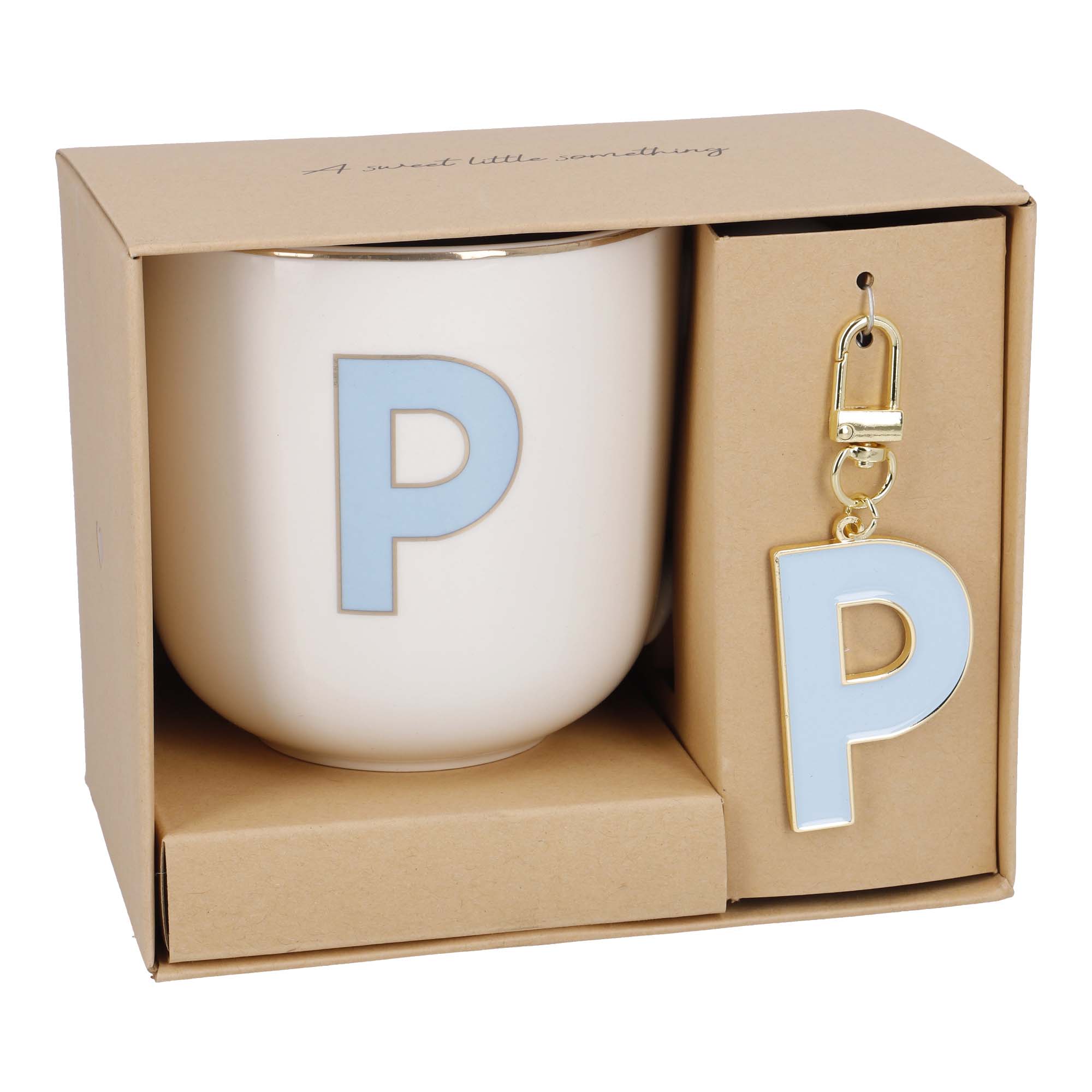 Becher Buchstabe mit Schlüsselanhänger, P/blau, 450 ml