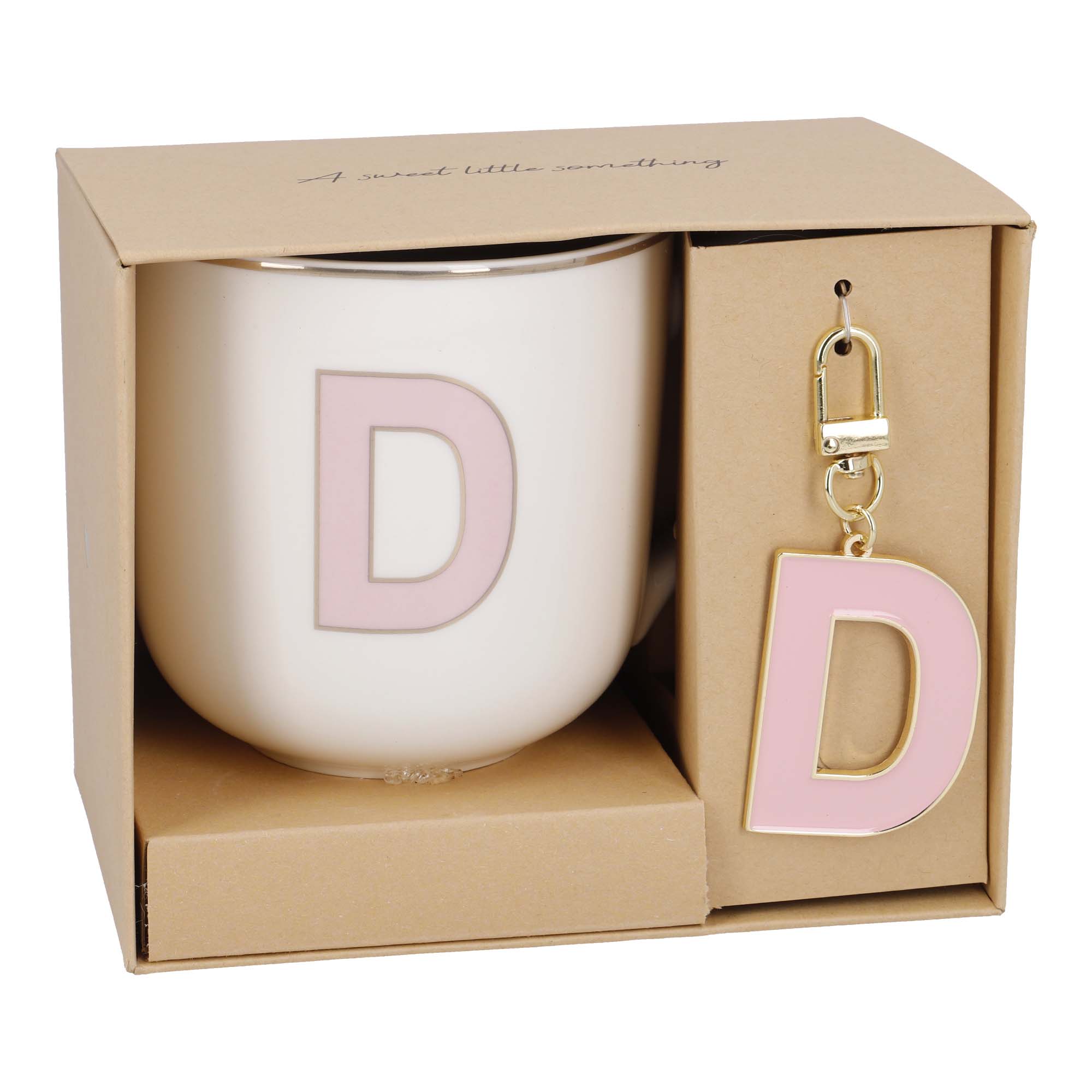 Becher Buchstabe mit Schlüsselanhänger, D/rosa, 450 ml