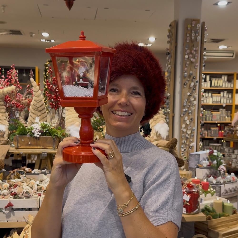 Schnee-Laterne mit Sound, Santa/rot, 30 cm