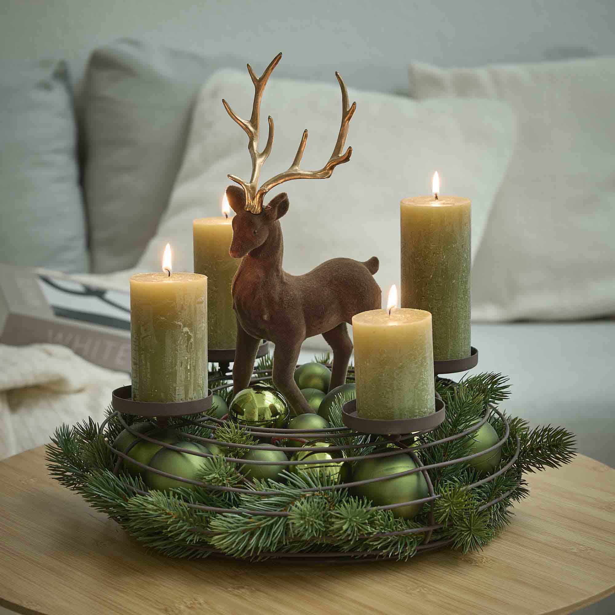 Adventskranz Rustik, Blockkerzen/braun matt, 36 cm