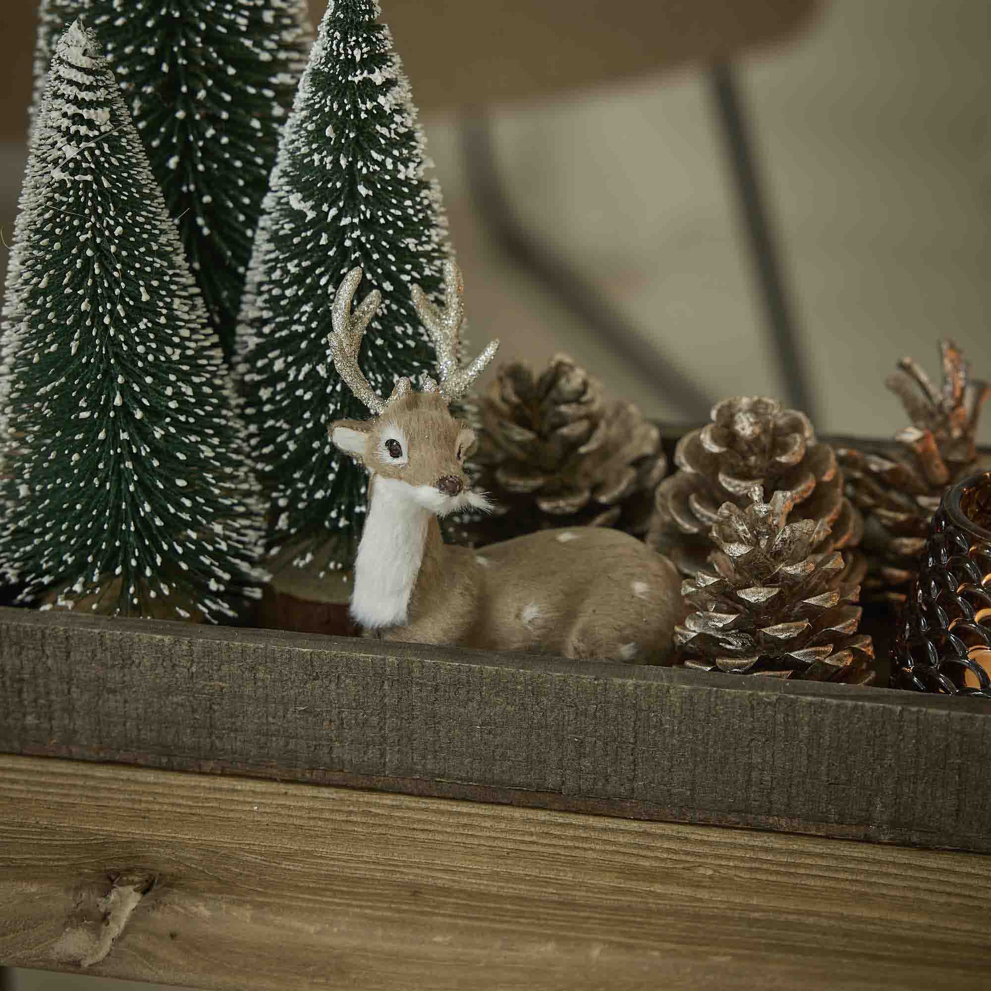 Rentier Fell/Glitzer, liegend, braun, 12 cm