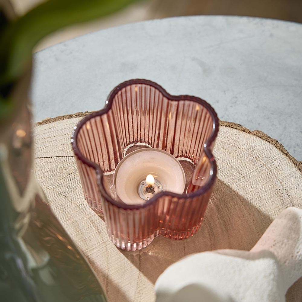 Teelichthalter Blume, pink, 8 x 6 cm