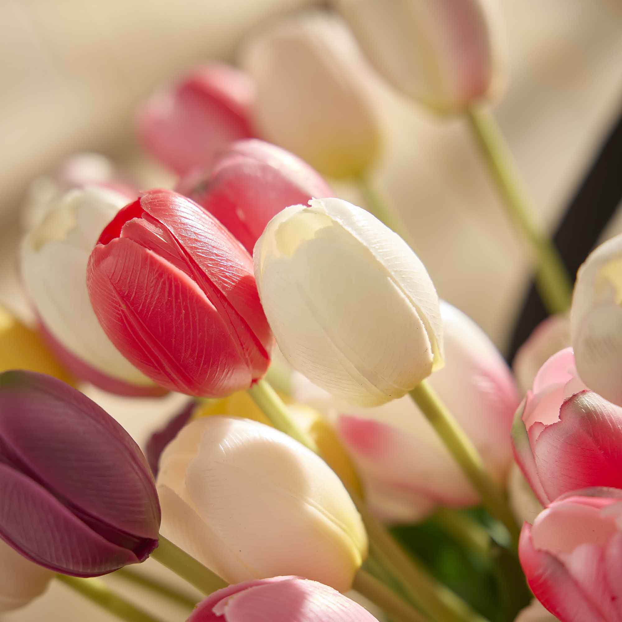 Tulpenstrauß 5 Blüten, hellrosa/weiß, 40 cm