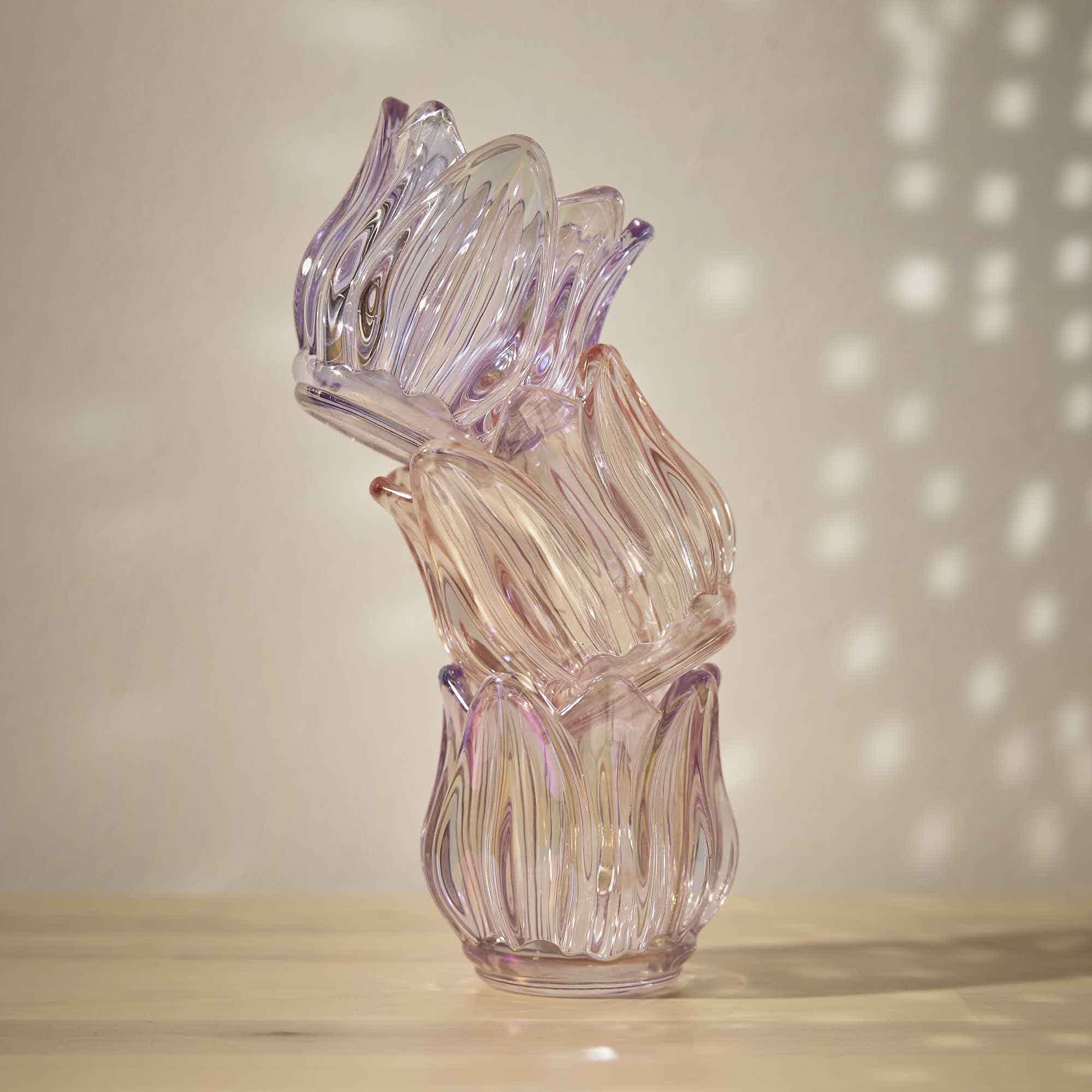 Teelichthalter Tulpe, irisierend/lila, 7 x 7 cm