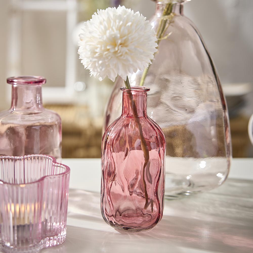 Flaschenvase Wellen, pink, 12 cm