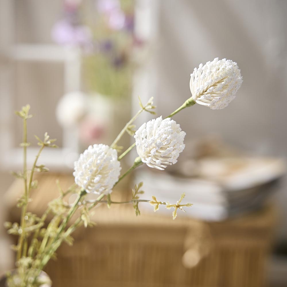 Zweig Wildblumen, Pompom/weiß, 45 cm