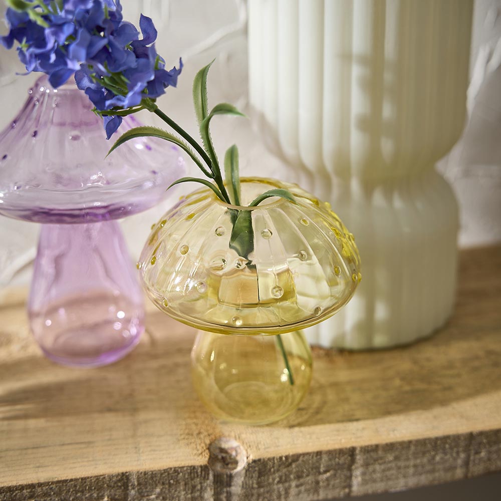 Glasvase Pilz, rund/gelb, 11 cm