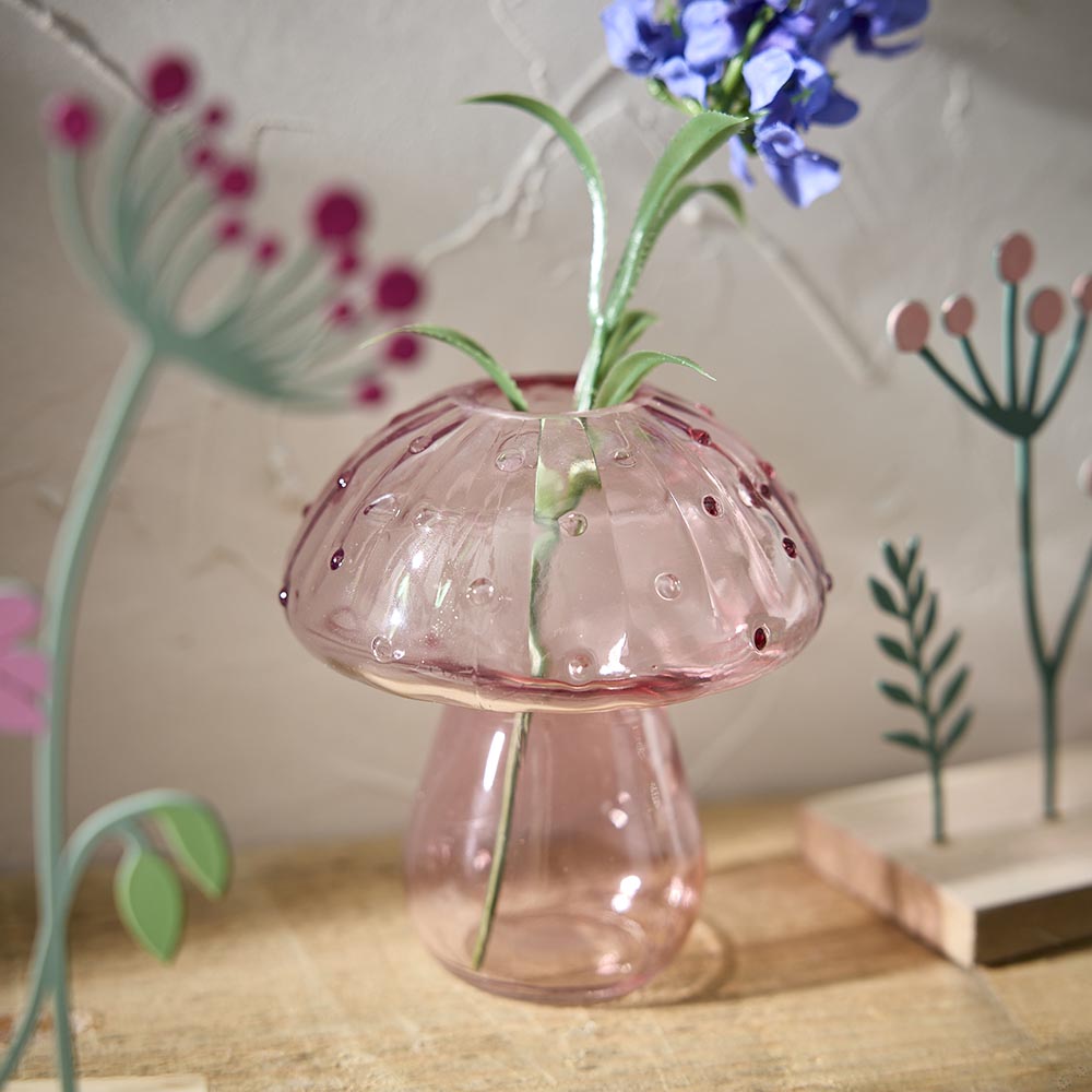 Glasvase Pilz, rund/rosa, 11 cm