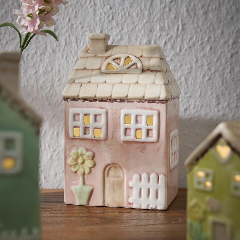 LED-Haus Fr&uuml;hling, pink, 17 cm