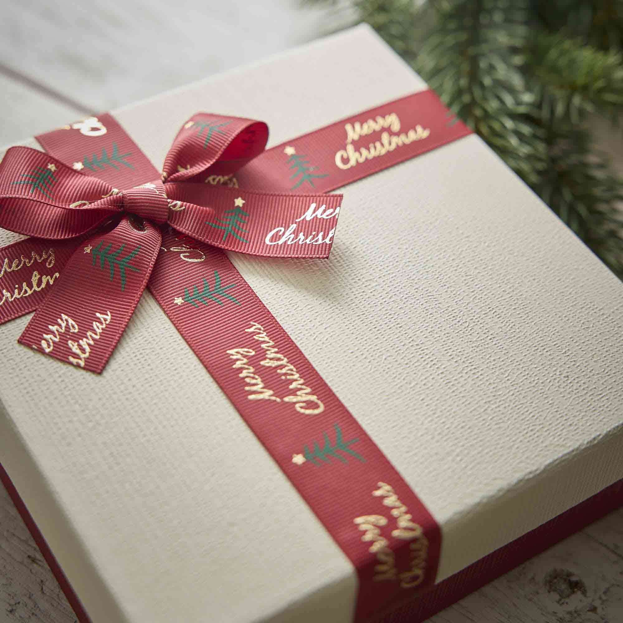 4er Set Geschenkkarton Schleife, bordeaux/creme
