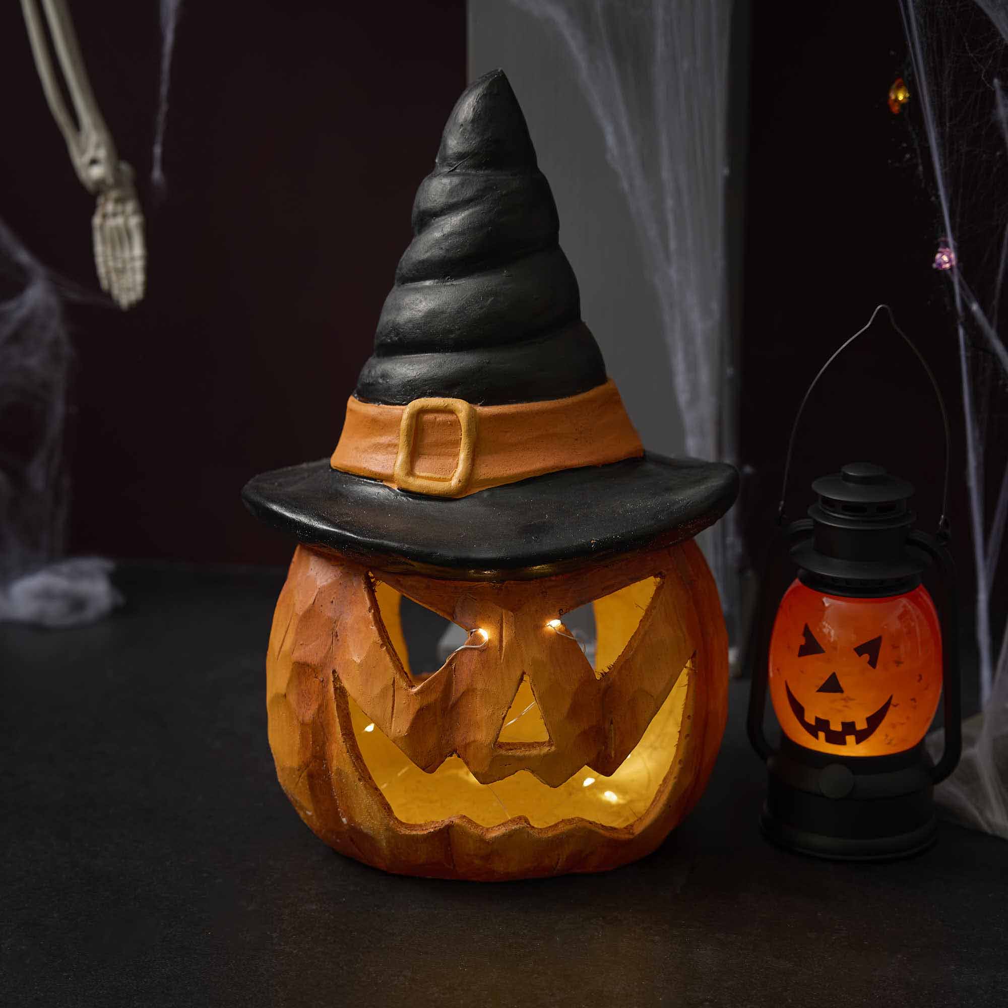 Halloween-Kürbis mit Hut, 40 cm