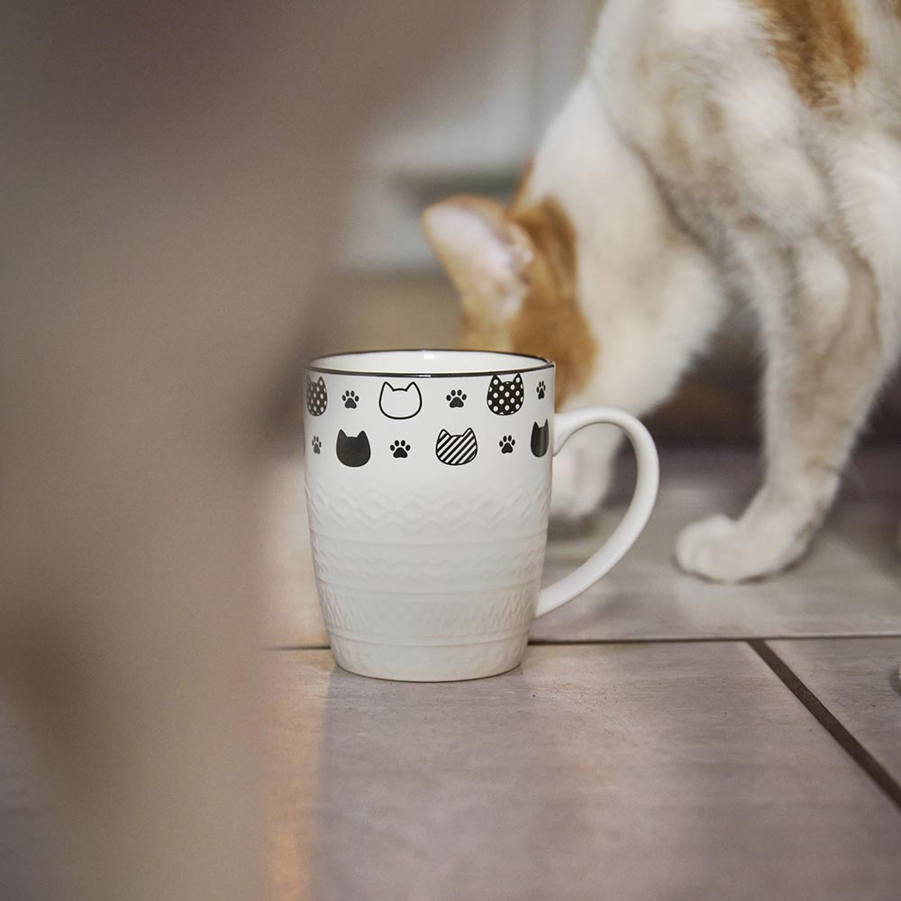Becher Katzenrelief, Köpfe, 380 ml