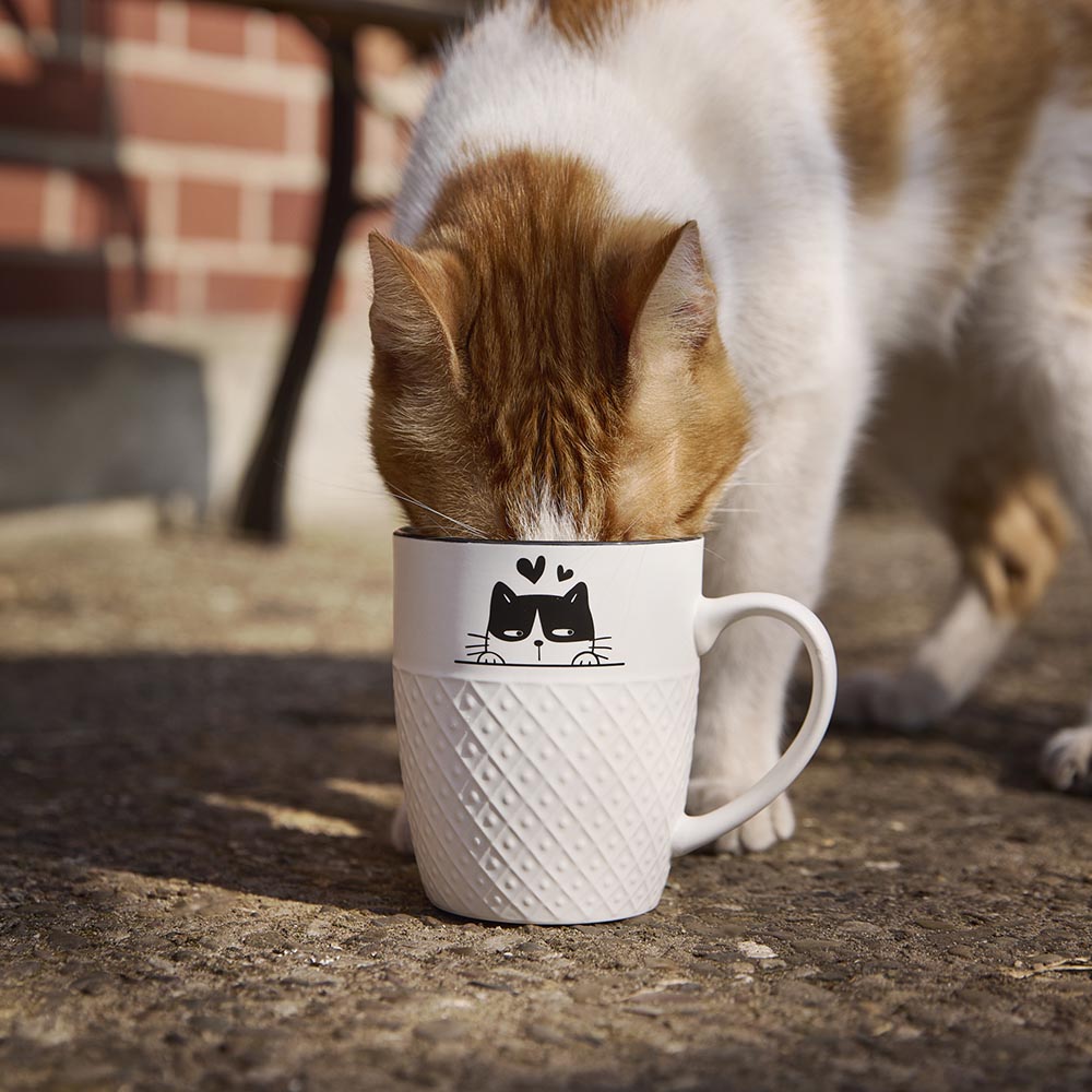 Becher Katzenrelief, Katze/Herz, 380 ml