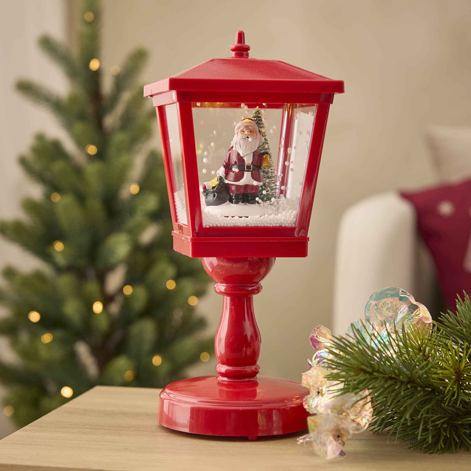Schnee-Laterne mit Sound, Santa/rot, 30 cm