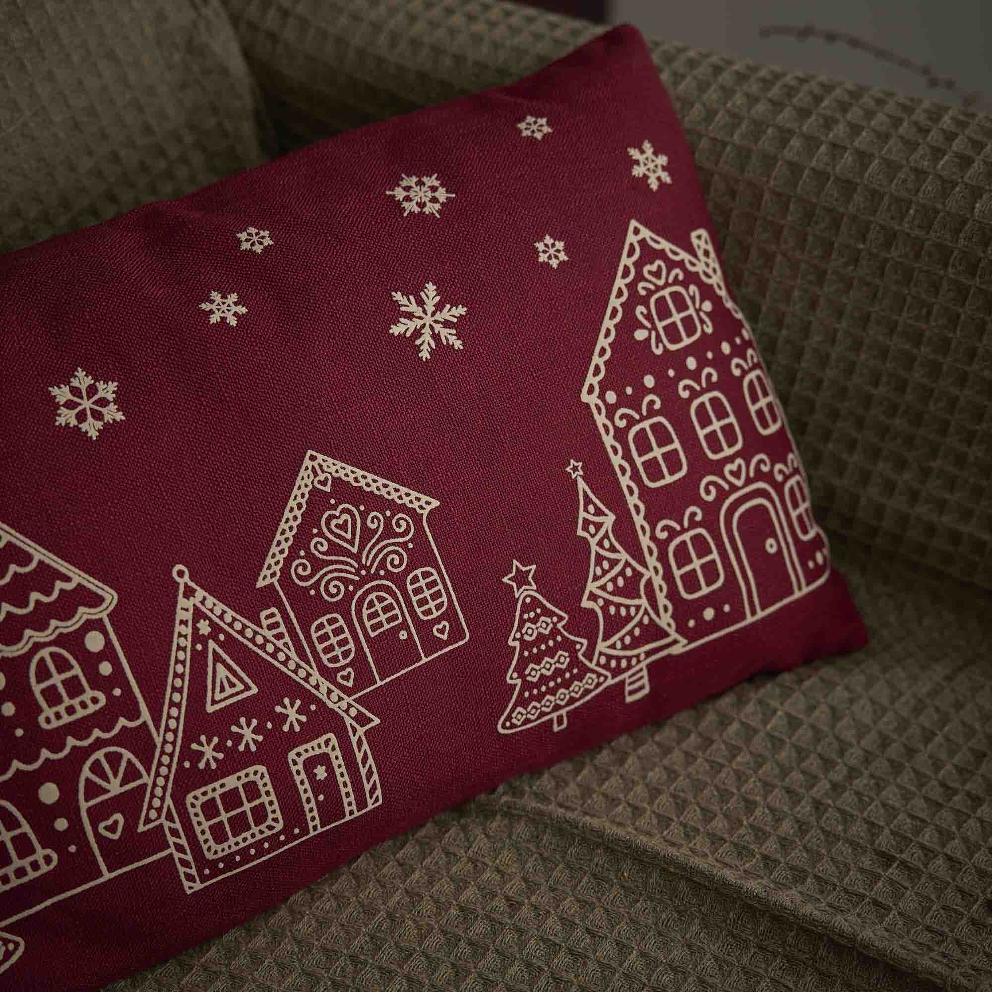 Kissen Häuser, rot/weiß, 50 x 30 cm