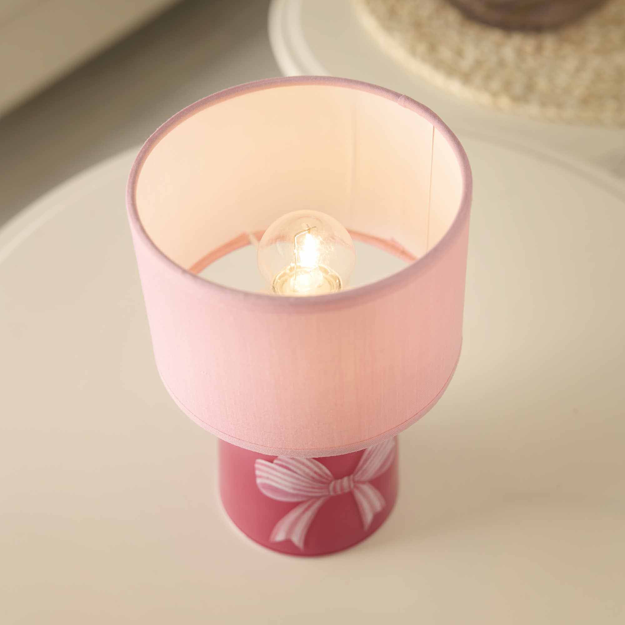 Deko-Leuchte Schirm mit Schleifen-Motiv, dunkelrosa