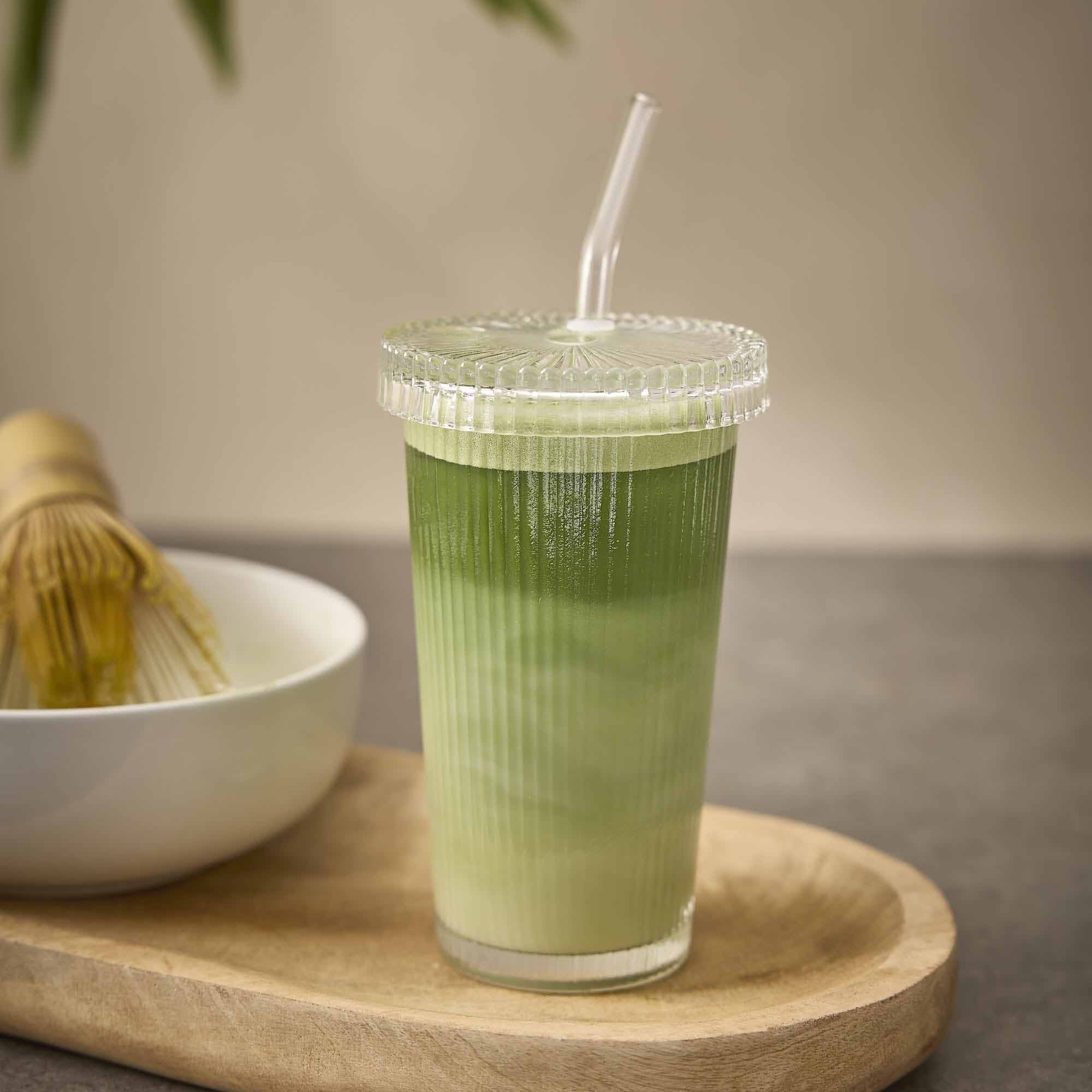 Matcha-Glas mit Trinkhalm, klar, 365 ml