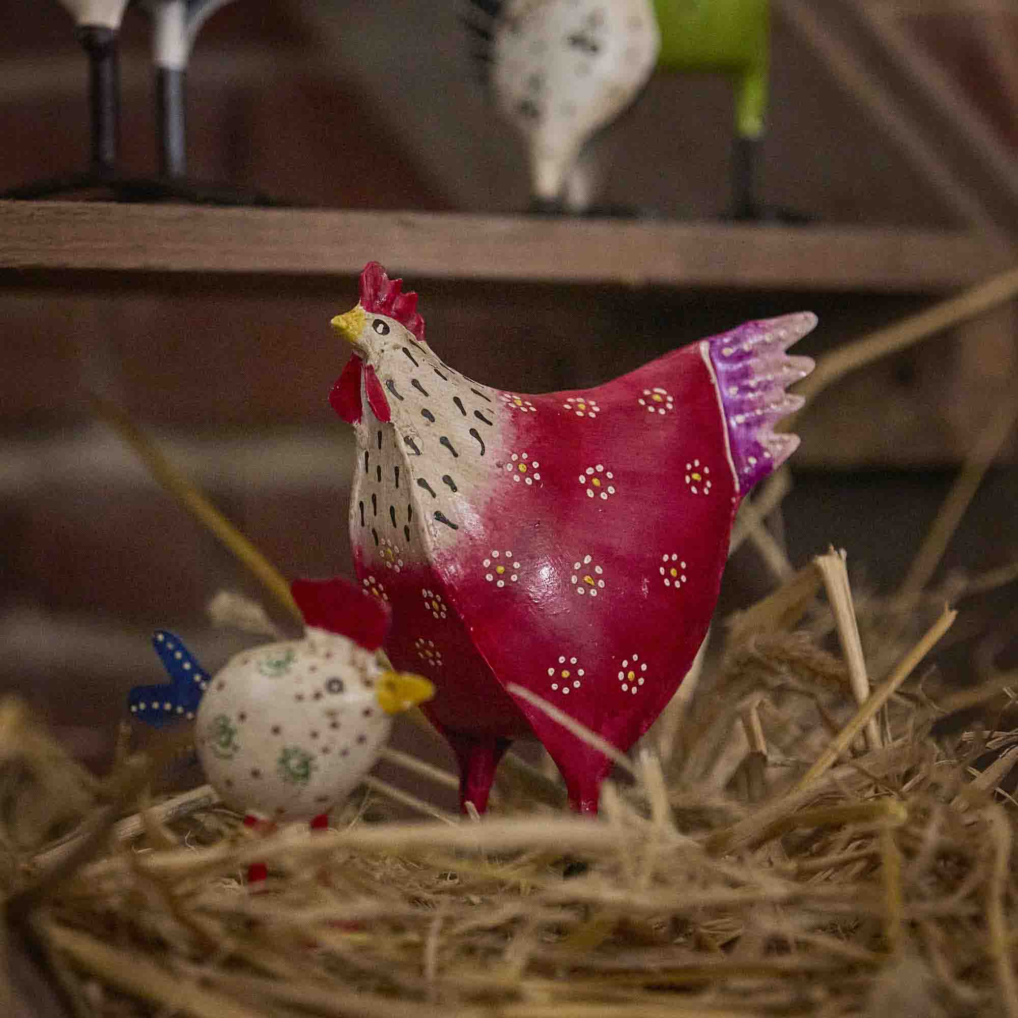 Huhn Tobi, bunt/rot, 16 cm
