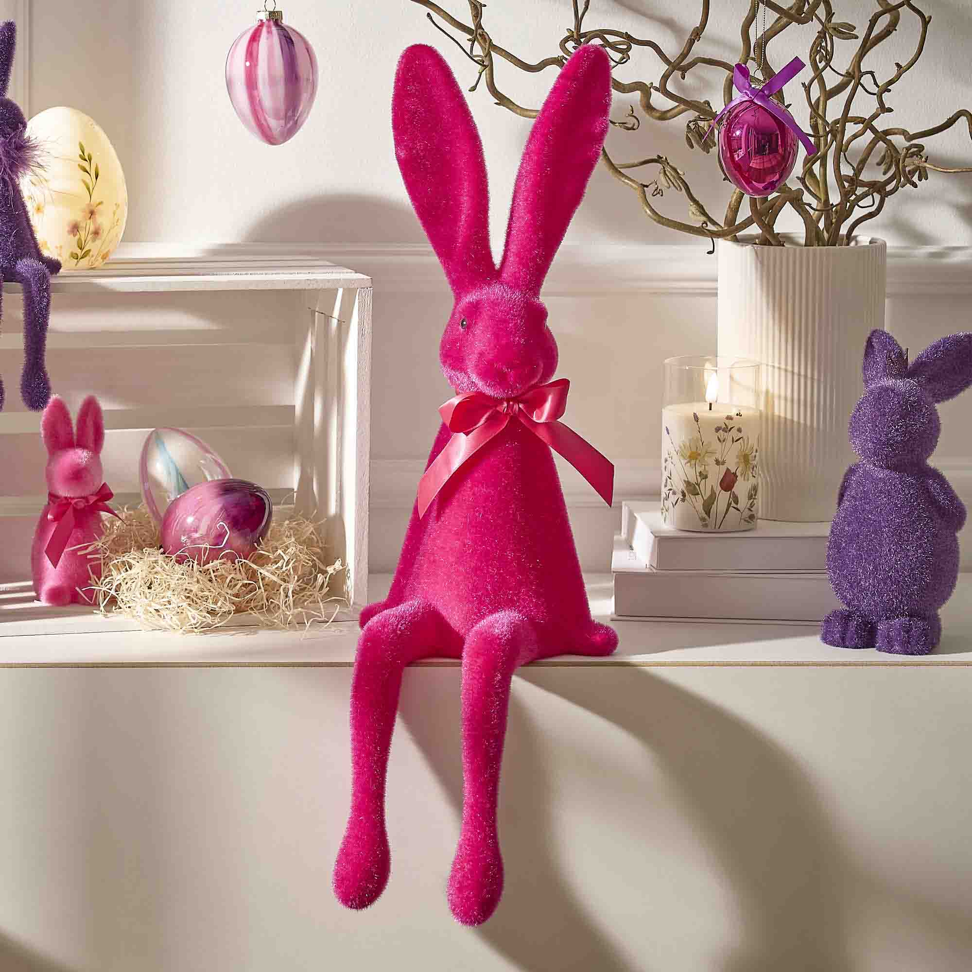 Kantenhocker Flock-Hase, fuchsia, 63 cm