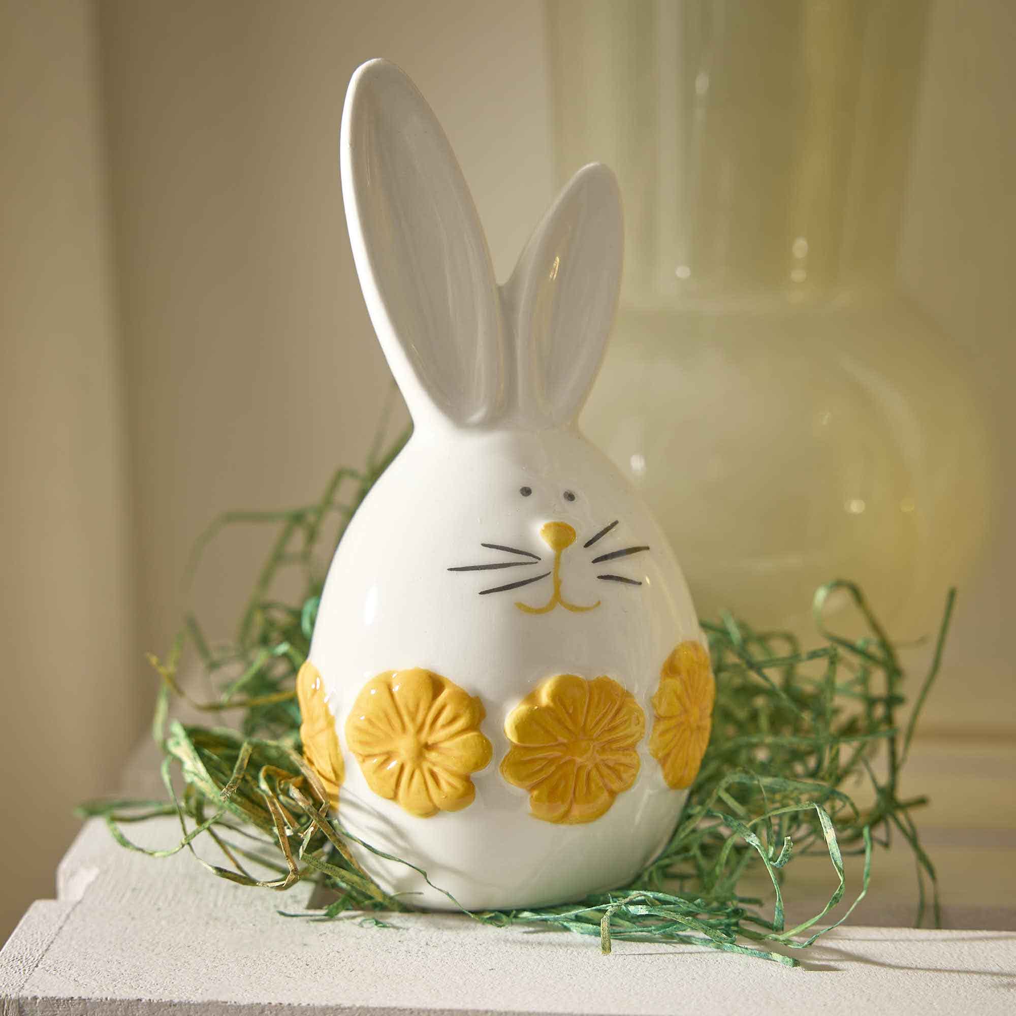 Eier-Hase Blumenkranz, orange, 14.5 cm