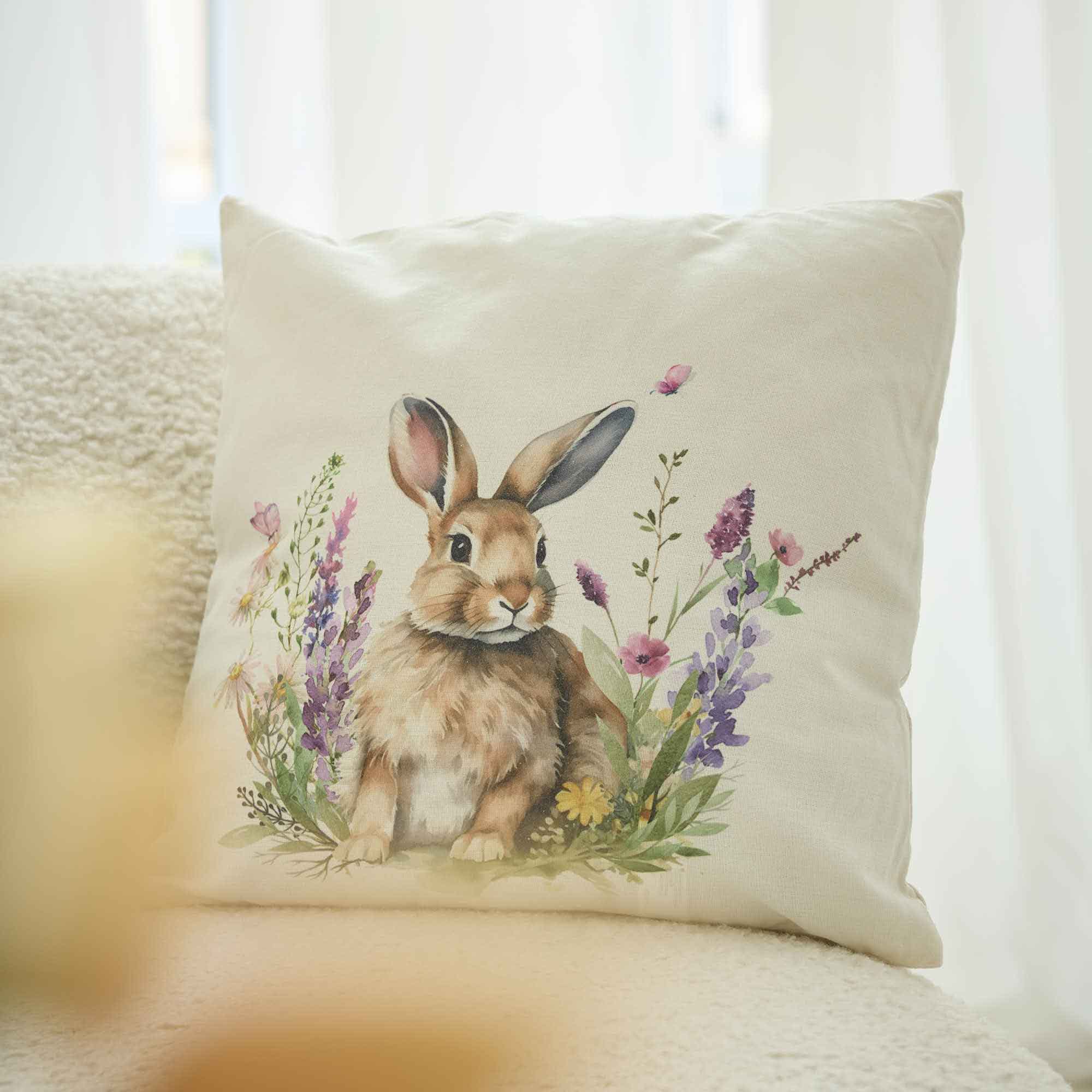 Kissen Hase/Blumen, bunt, 45 cm