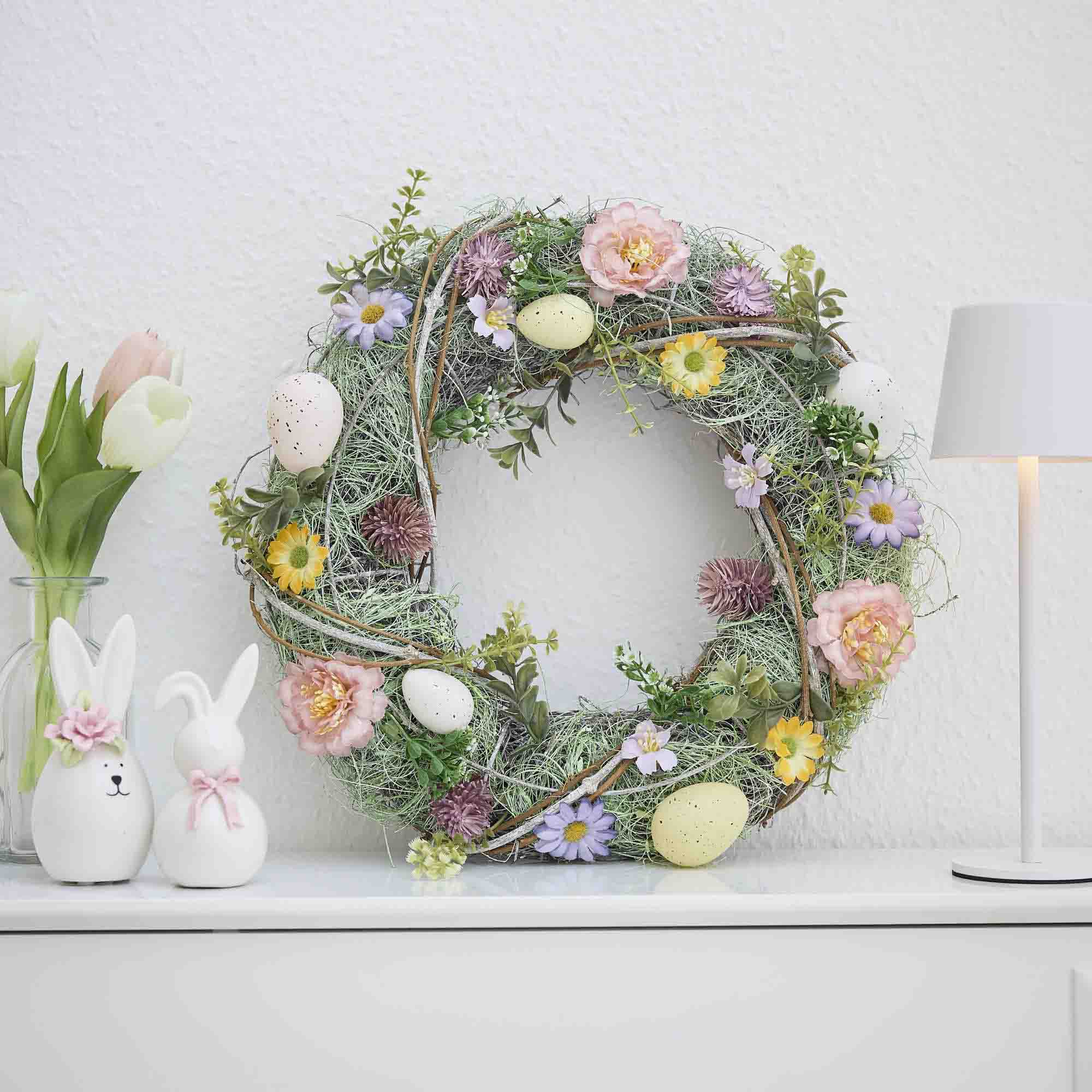Kranz Eier/Blumen, bunt, 35 cm