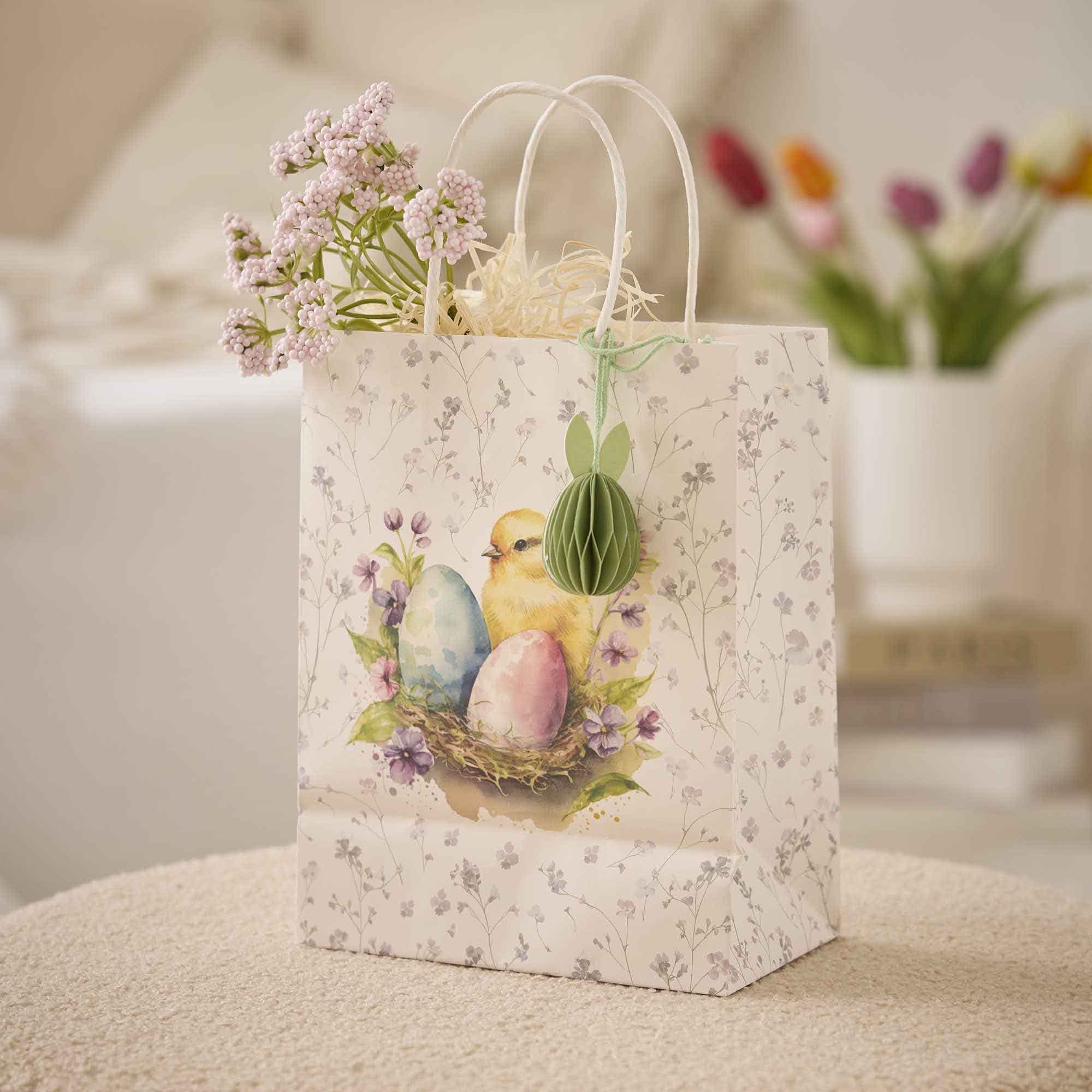 Geschenktüte Oster-Nostalgie, Küken/Nest, 17.5 x 23 cm