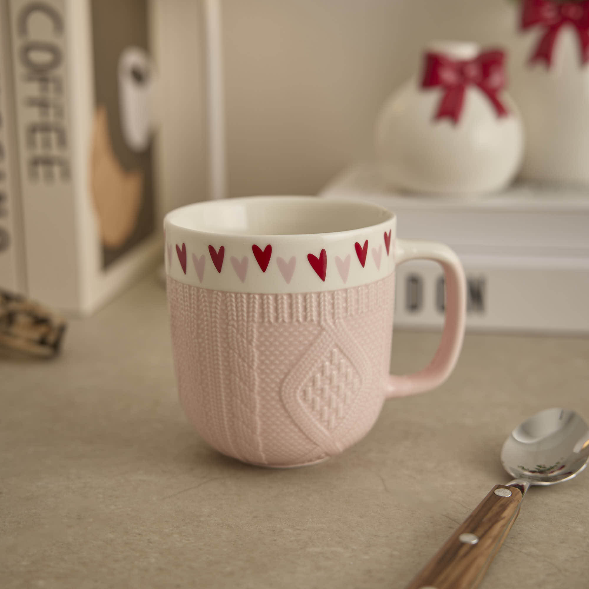 Becher Strick-Motiv, Herz, 345 ml