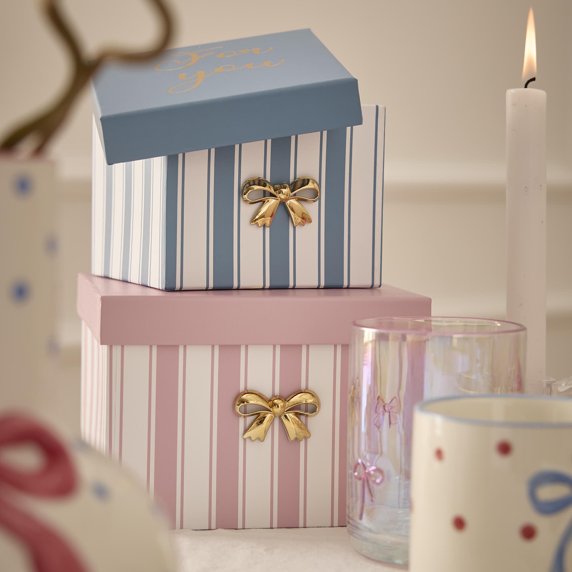 3er Set Geschenkkarton Schleife/Streifen, With Love/rosa