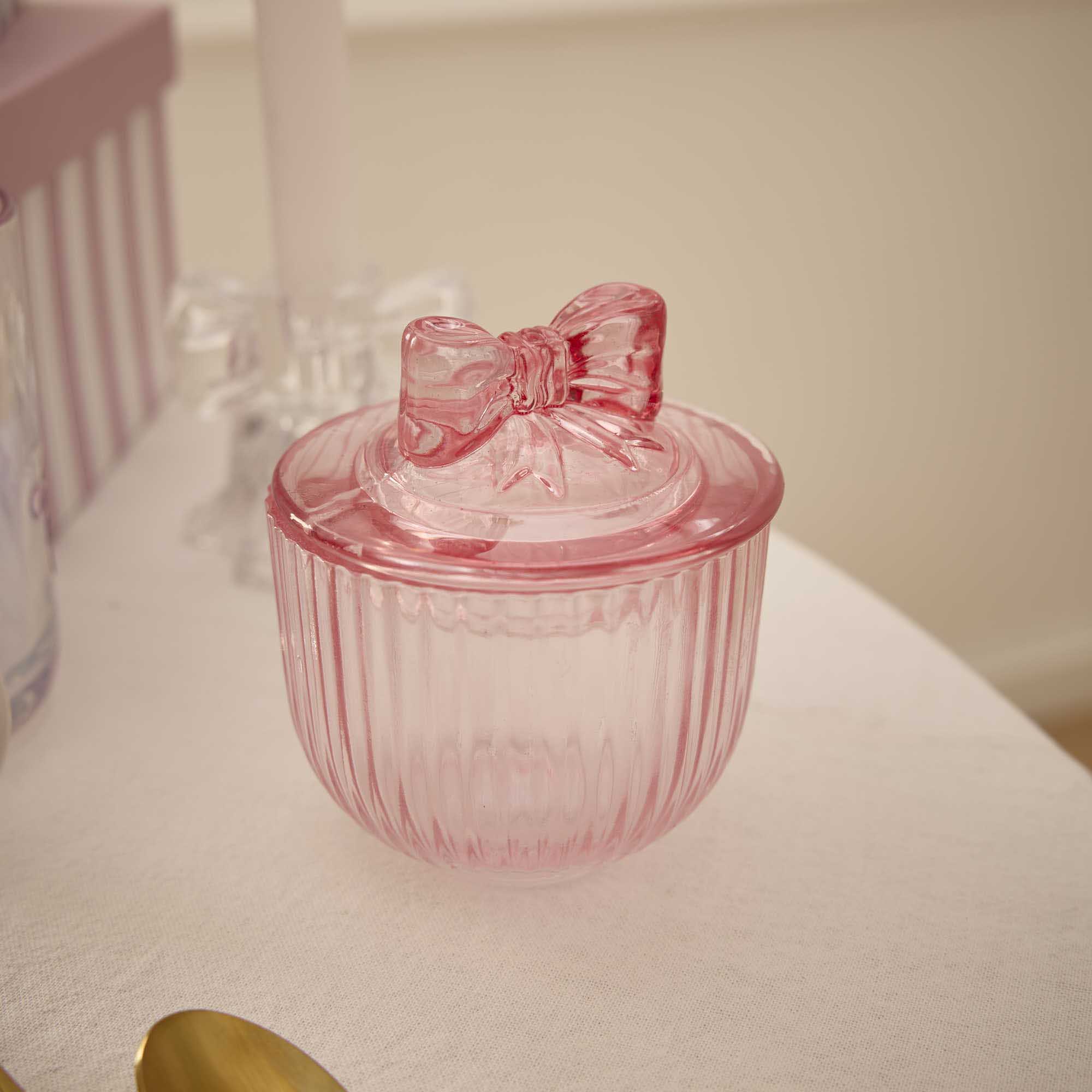 Vorratsdose Rillen/Schleife, pink, 9.3 x 10.7 cm