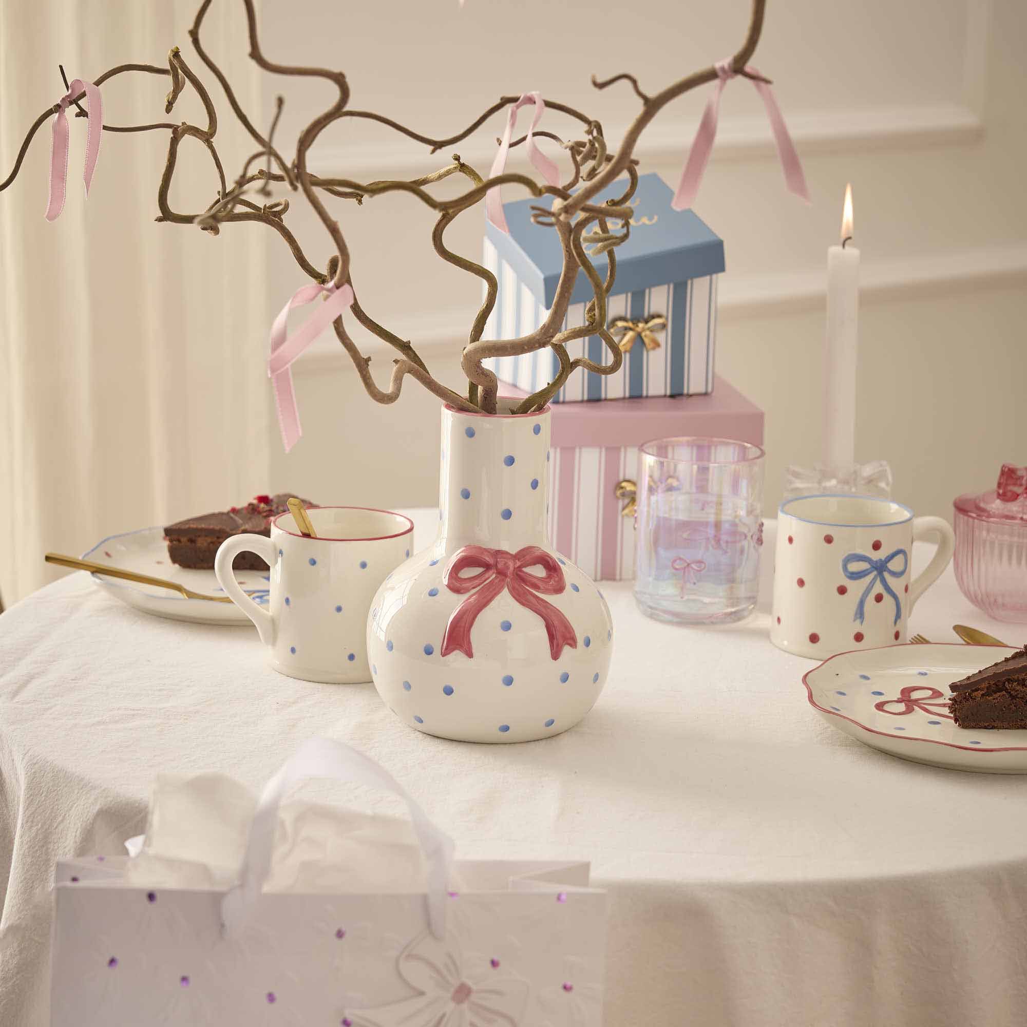 Vase Schleife/Punkte, rot, 18 cm