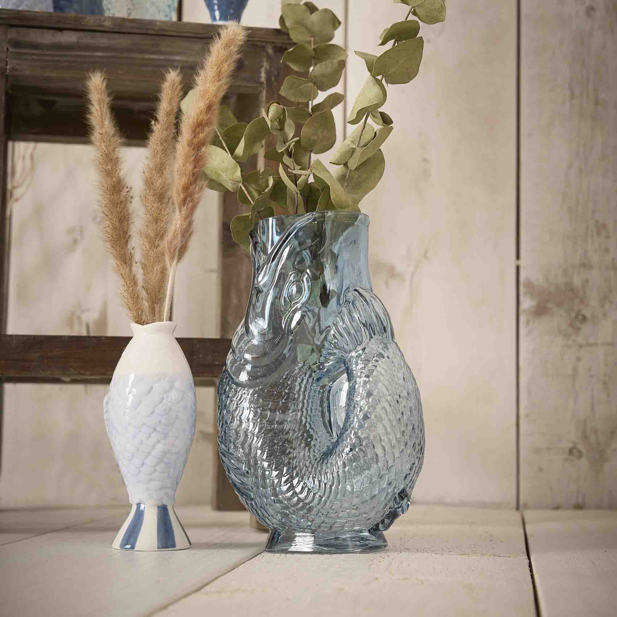 Vase Fisch, blau, 16 x 10 x 24 cm