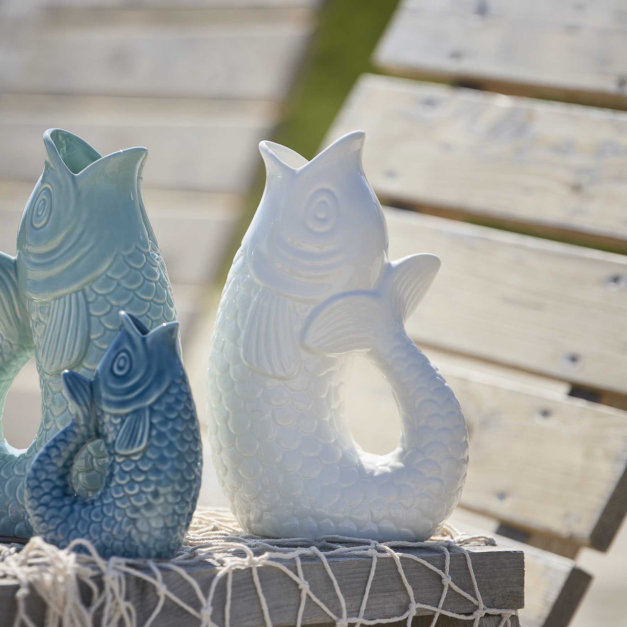 Vase Fisch, weiß, 25 cm